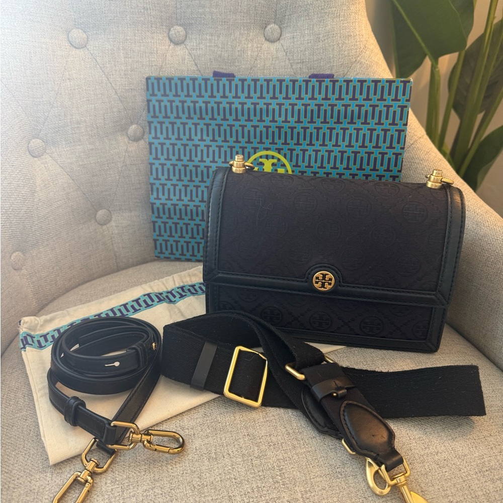 Tory Burch T Monogram Black Jacquard Shoulder/Crossbody Bag Black